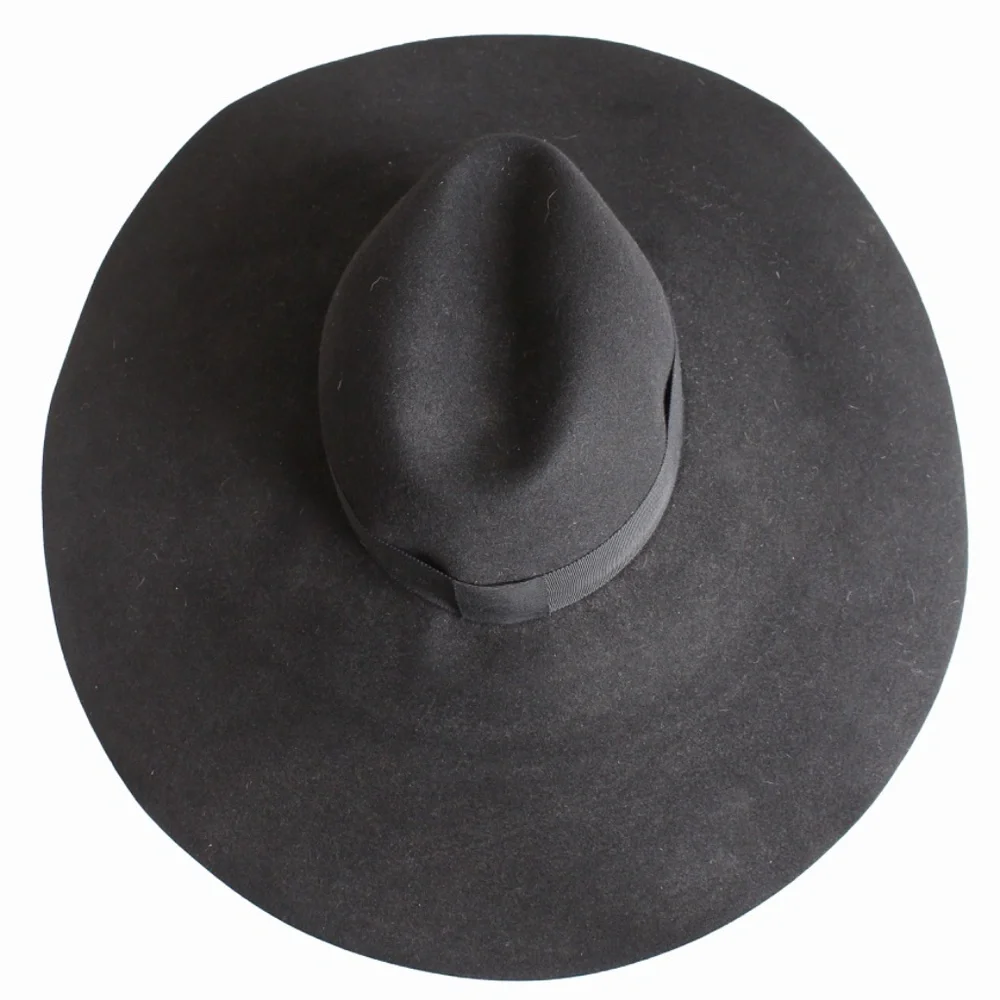 Saint Laurent Hat Wide Brim Oversized Black Rabbit Fur Felt Hedi Slimane Size 56